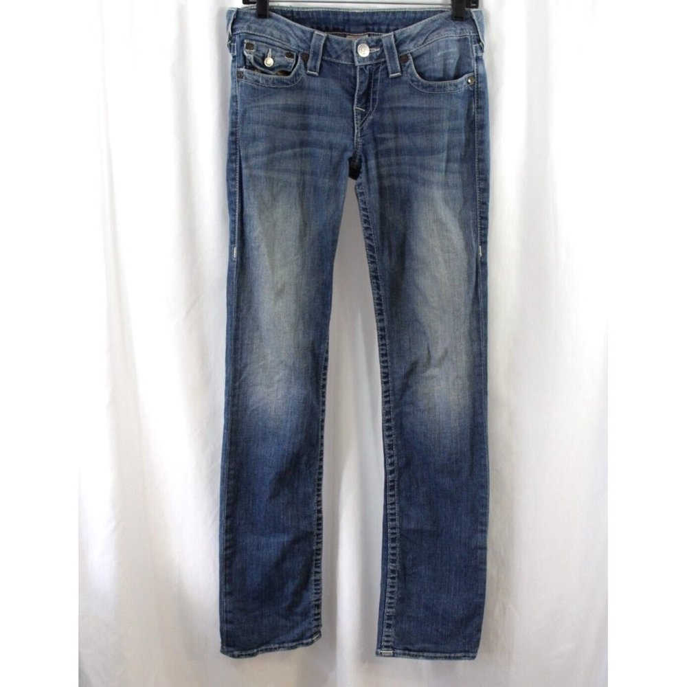 True Religion Womens Medium Wash Straight Leg Jeans Multicolor Pockets 28